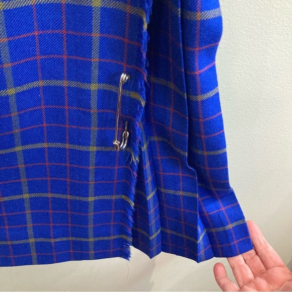 ALJEAN Sz 10 Pure Virgin Wool Side Opening Pleats Pin Unlined Plaid Tartan Skirt - Picture 2 of 8